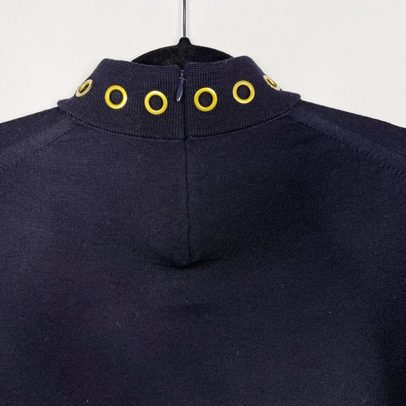 Tory Burch Navy Blue Small S Grommet Turtleneck Sweater Merino Wool Thick Knit - Picture 6 of 11